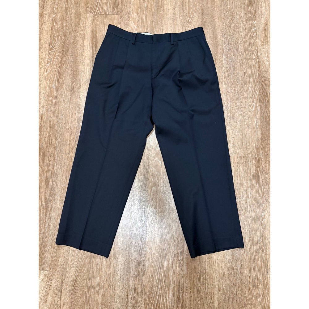 Ralph Lauren Mens 34x30 Navy Blue 100% Wool Pleated Straight Leg Dress Pants